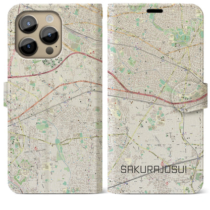 【桜上水（東京都）】地図柄iPhoneケース（手帳タイプ）ナチュラル・iPhone 14 Pro Max 用