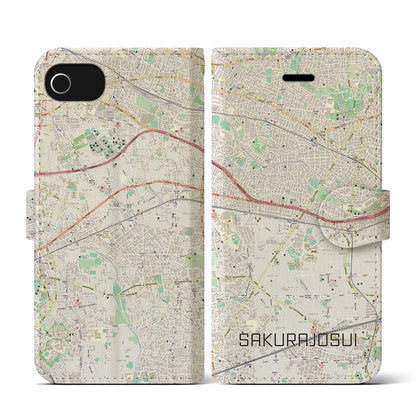 【桜上水（東京都）】地図柄iPhoneケース（手帳タイプ）ナチュラル・iPhone SE（第3 / 第2世代） / 8 / 7 / 6s / 6 用