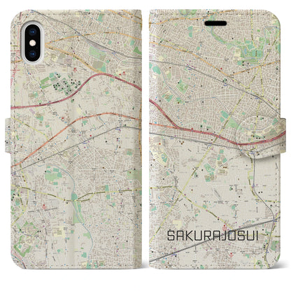 【桜上水（東京都）】地図柄iPhoneケース（手帳タイプ）ナチュラル・iPhone XS Max 用