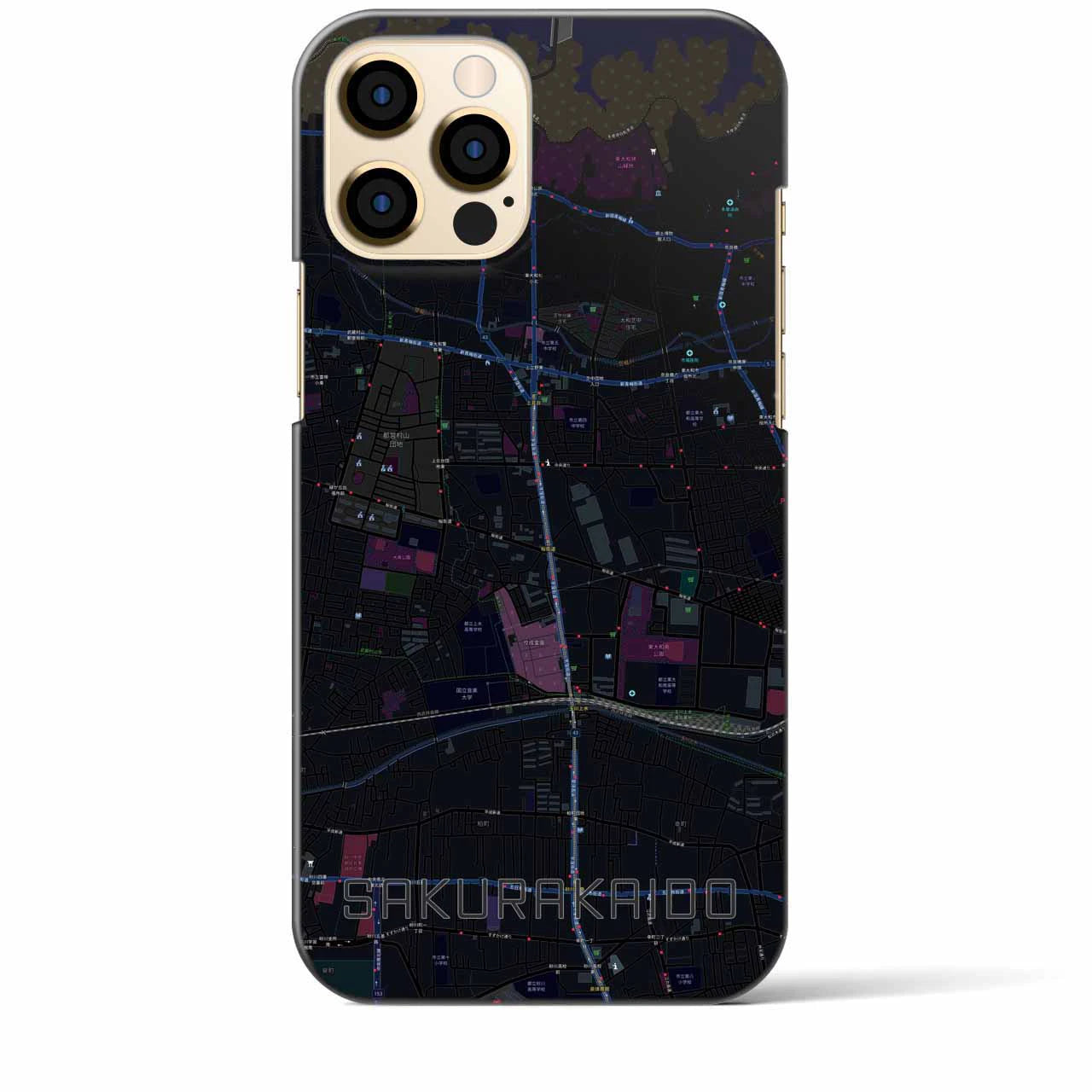 【桜街道】地図柄iPhoneケース（バックカバータイプ・ブラック）iPhone 12 Pro Max 用