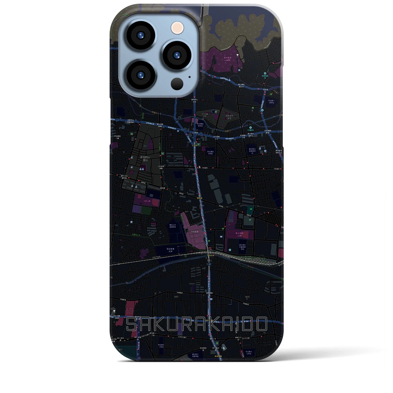 【桜街道】地図柄iPhoneケース（バックカバータイプ・ブラック）iPhone 13 Pro Max 用