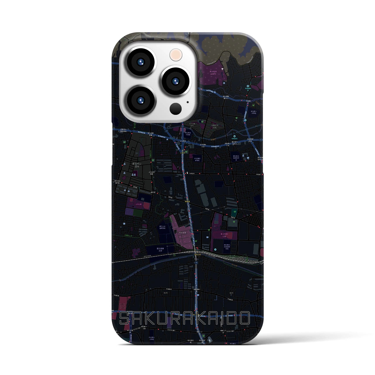 【桜街道】地図柄iPhoneケース（バックカバータイプ・ブラック）iPhone 13 Pro 用