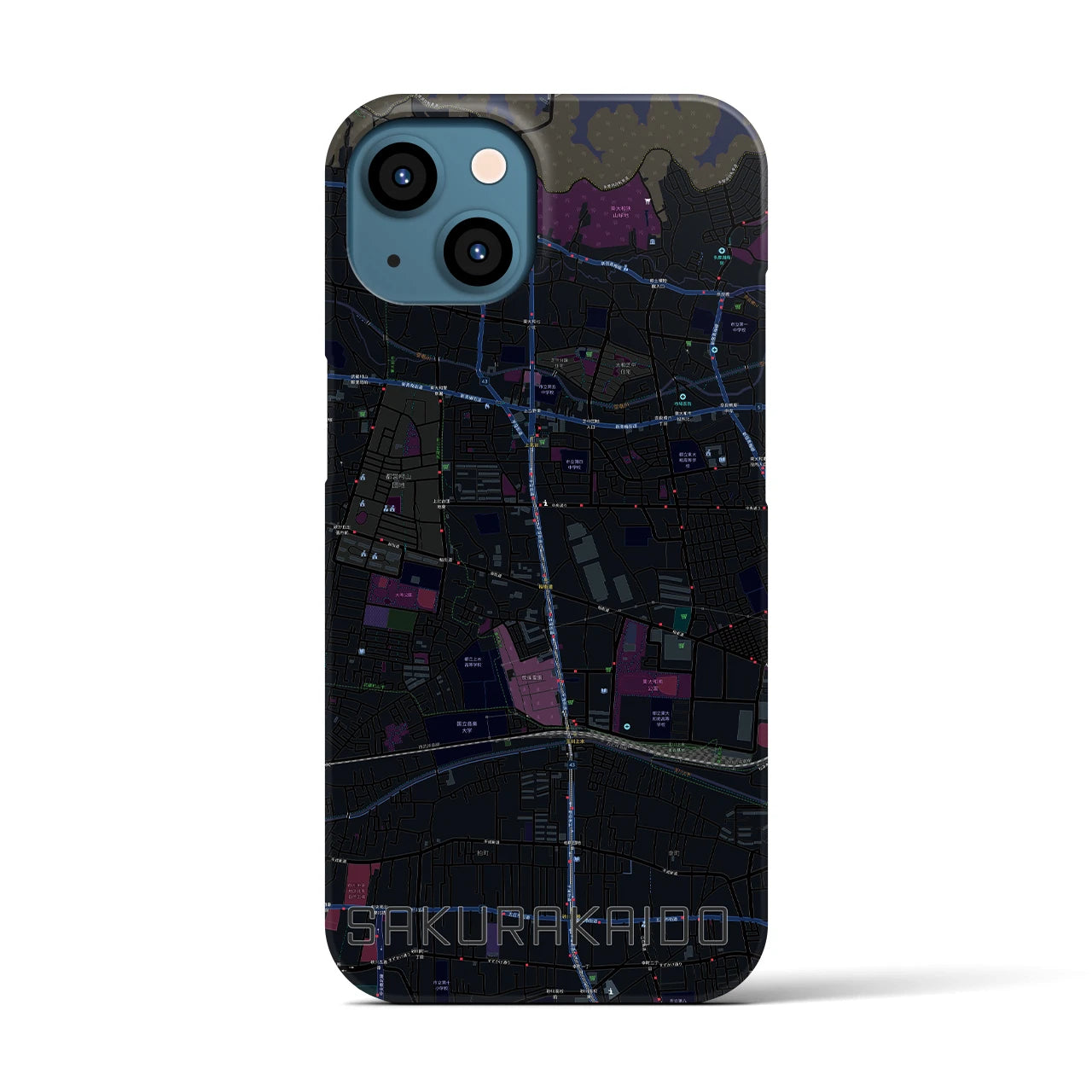 【桜街道】地図柄iPhoneケース（バックカバータイプ・ブラック）iPhone 13 用