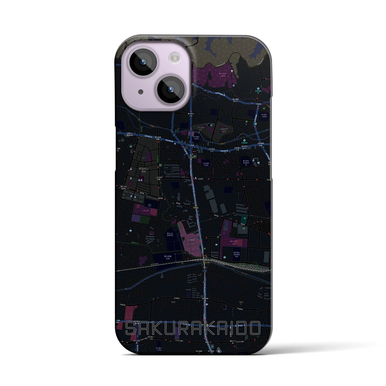 【桜街道】地図柄iPhoneケース（バックカバータイプ・ブラック）iPhone 14 用