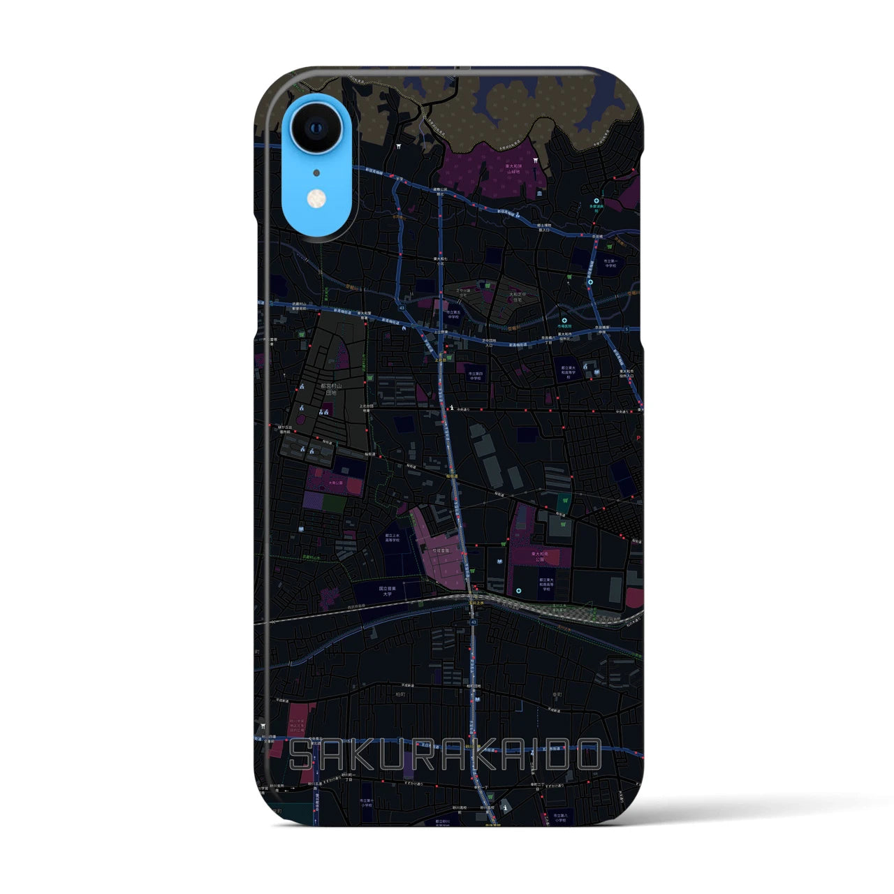 【桜街道】地図柄iPhoneケース（バックカバータイプ・ブラック）iPhone XR 用