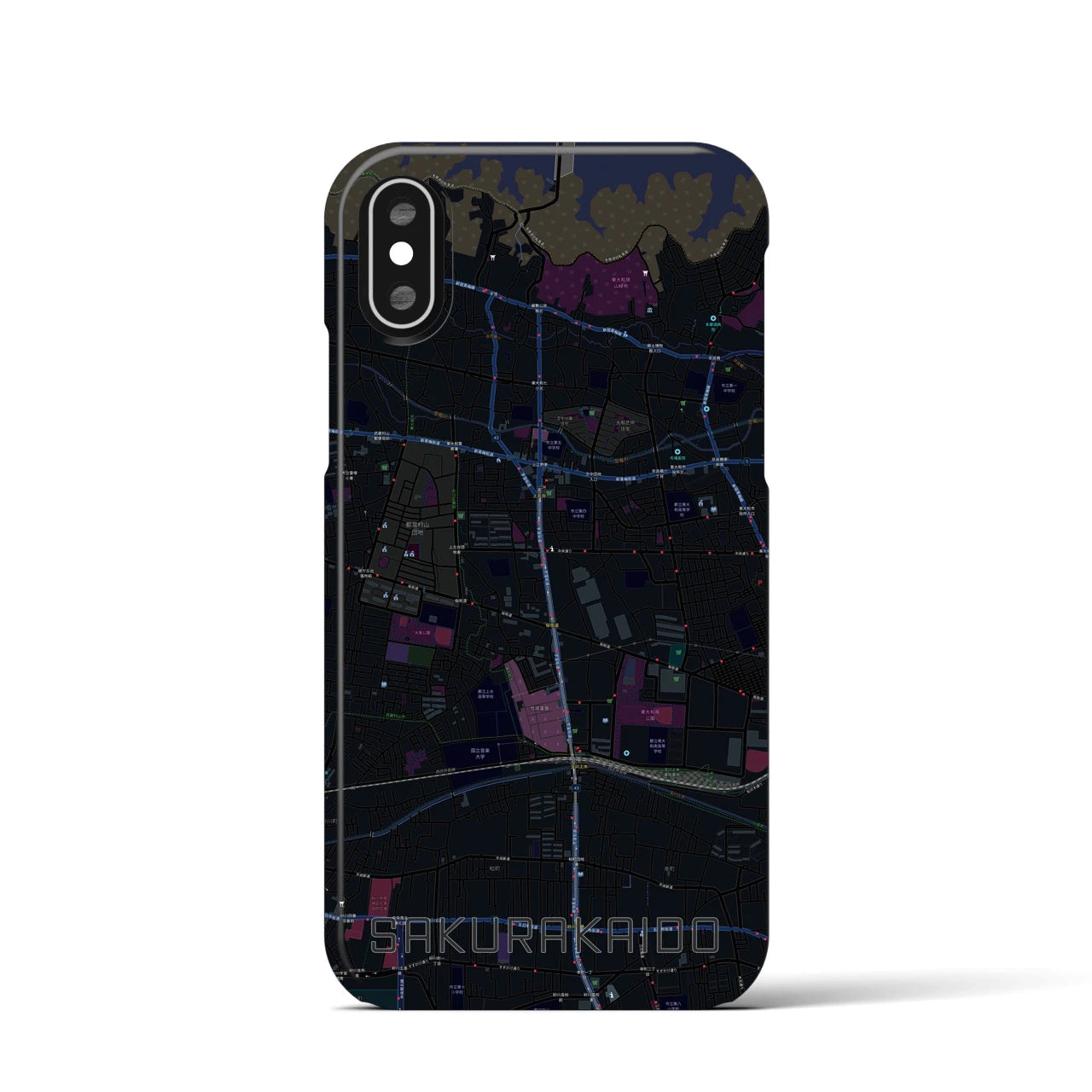 【桜街道】地図柄iPhoneケース（バックカバータイプ・ブラック）iPhone XS / X 用