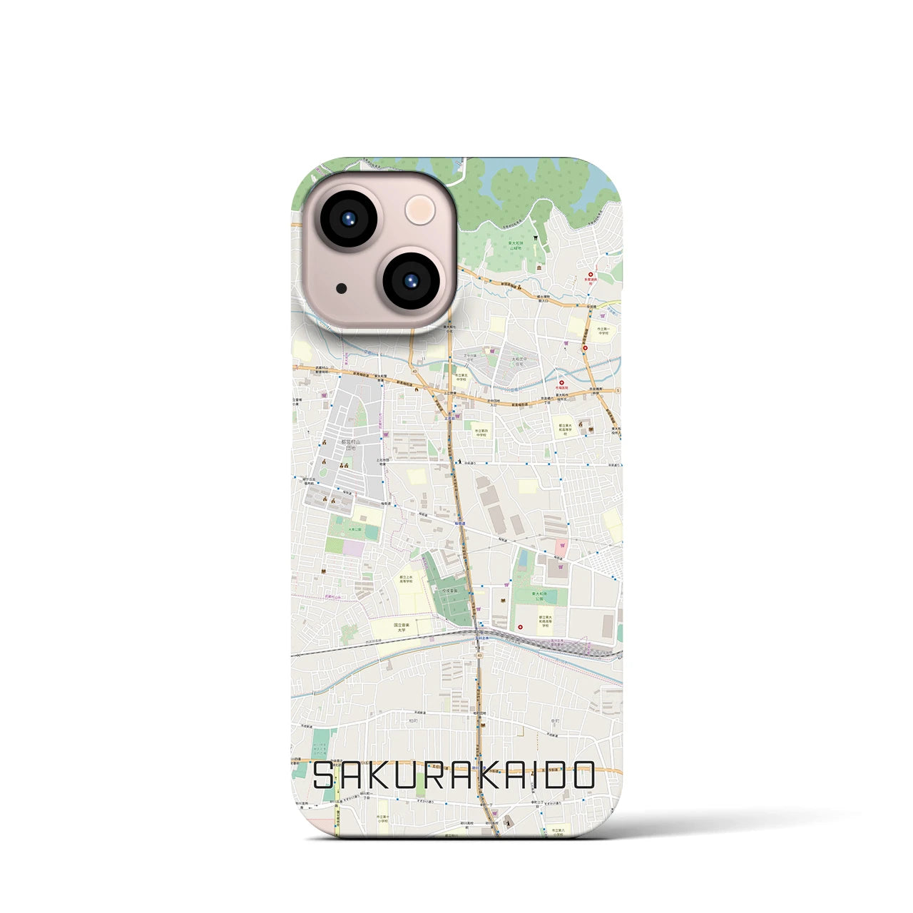 【桜街道】地図柄iPhoneケース（バックカバータイプ・ナチュラル）iPhone 13 mini 用