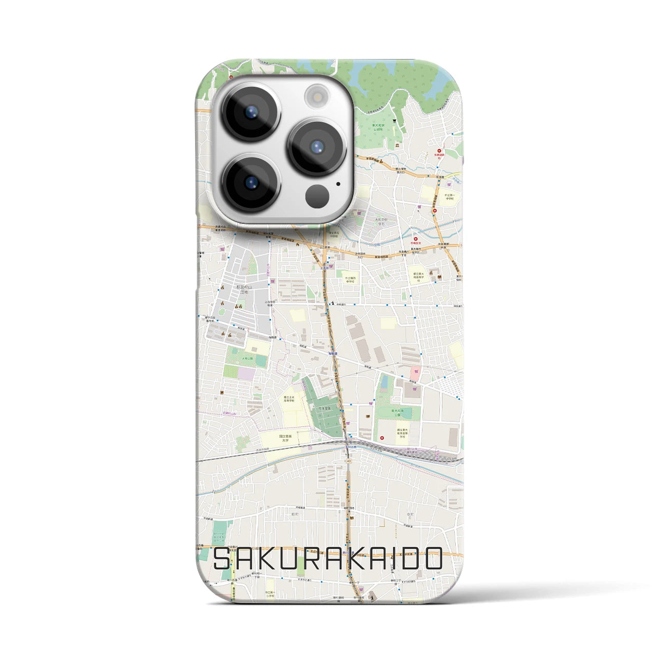 【桜街道】地図柄iPhoneケース（バックカバータイプ・ナチュラル）iPhone 14 Pro 用
