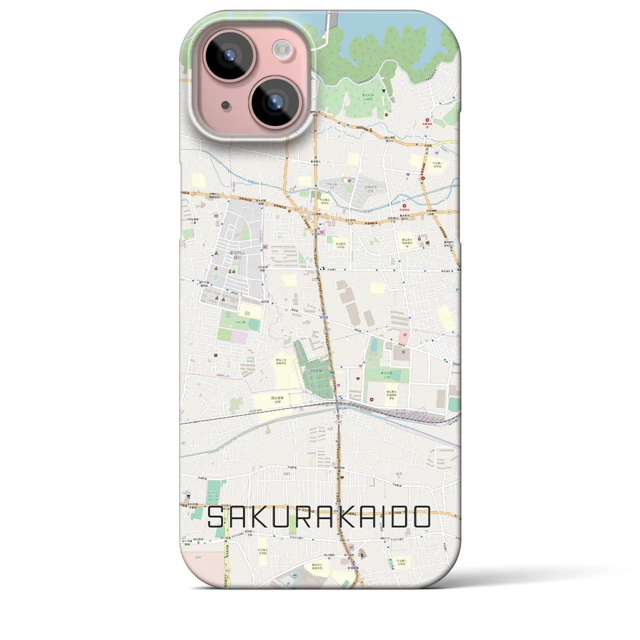 【桜街道】地図柄iPhoneケース（バックカバータイプ・ナチュラル）iPhone 15 Plus 用
