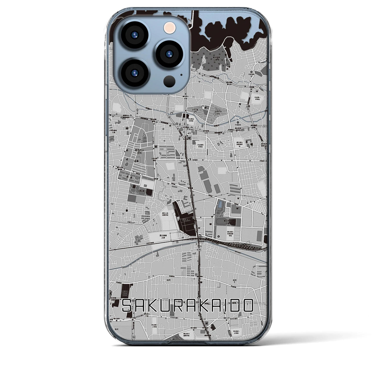 【桜街道】地図柄iPhoneケース（クリアタイプ・モノトーン）iPhone 13 Pro Max 用
