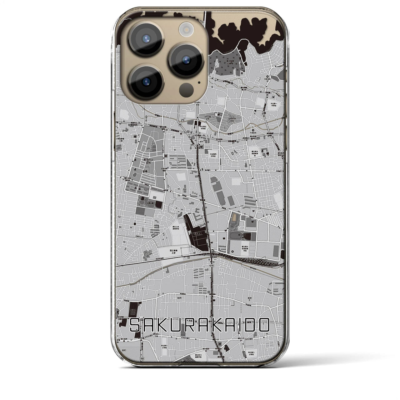 【桜街道】地図柄iPhoneケース（クリアタイプ・モノトーン）iPhone 14 Pro Max 用