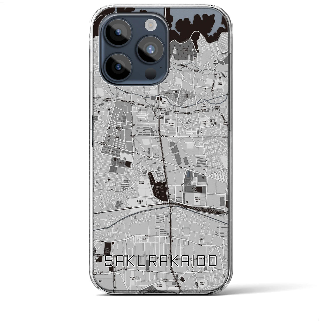 【桜街道】地図柄iPhoneケース（クリアタイプ・モノトーン）iPhone 15 Pro Max 用