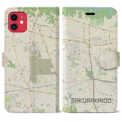 【桜街道（東京都）】地図柄iPhoneケース（手帳タイプ）ナチュラル・iPhone 11 用