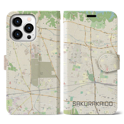 【桜街道（東京都）】地図柄iPhoneケース（手帳タイプ）ナチュラル・iPhone 13 Pro 用