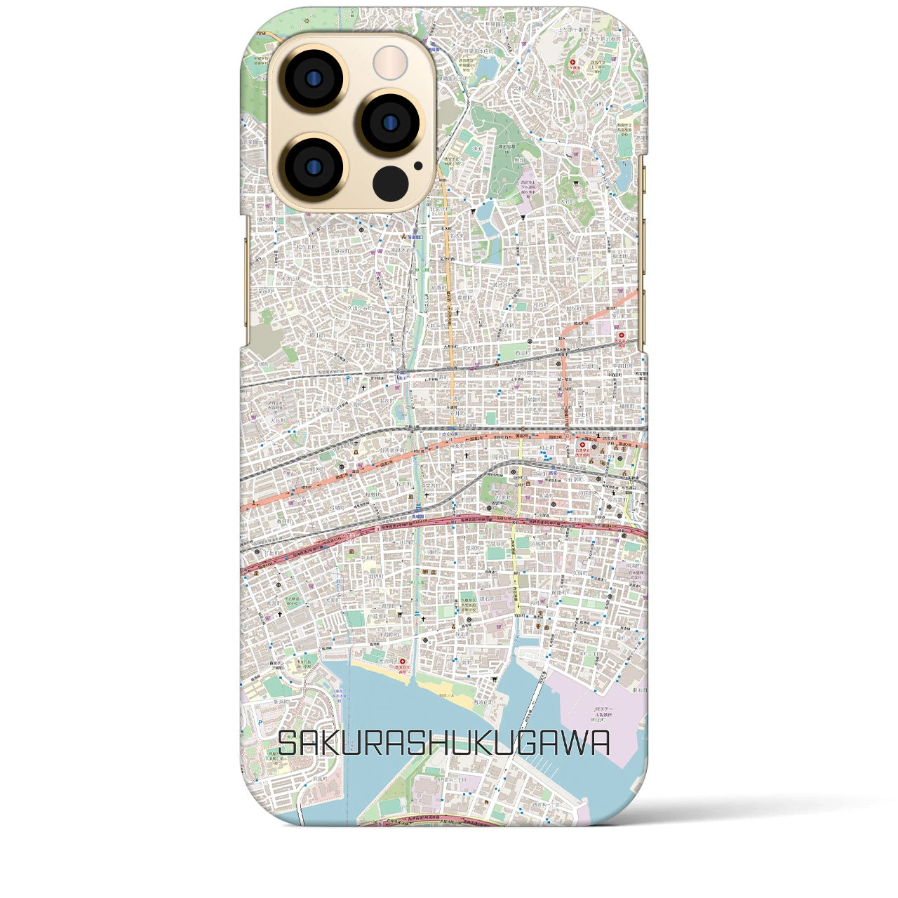 【さくら夙川】地図柄iPhoneケース（バックカバータイプ・ナチュラル）iPhone 12 Pro Max 用