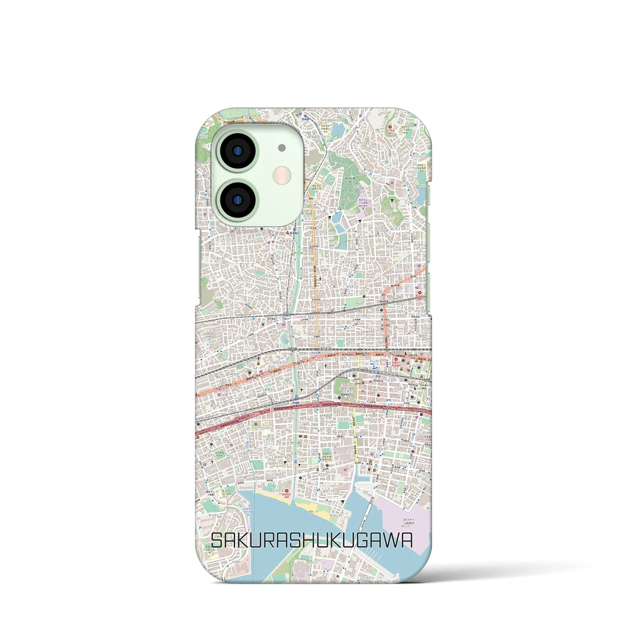 【さくら夙川】地図柄iPhoneケース（バックカバータイプ・ナチュラル）iPhone 12 mini 用