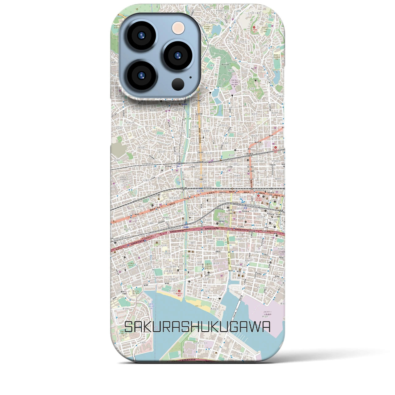 【さくら夙川】地図柄iPhoneケース（バックカバータイプ・ナチュラル）iPhone 13 Pro Max 用