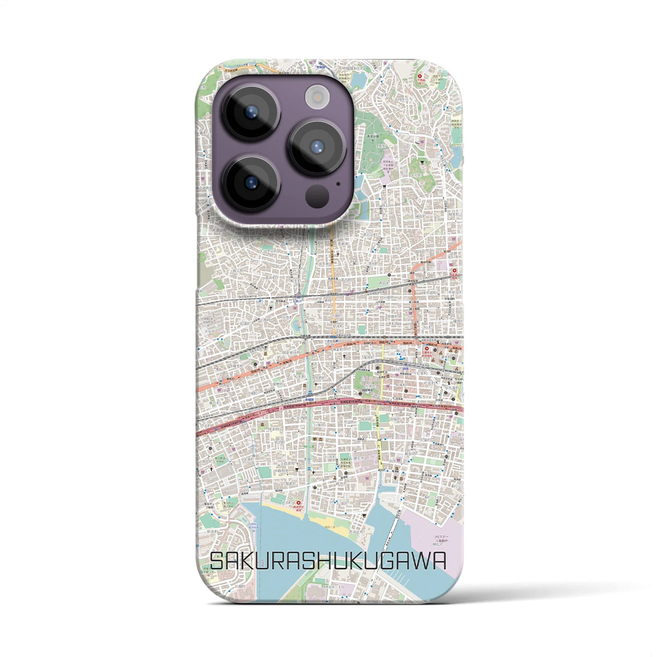 【さくら夙川】地図柄iPhoneケース（バックカバータイプ・ナチュラル）iPhone 14 Pro 用