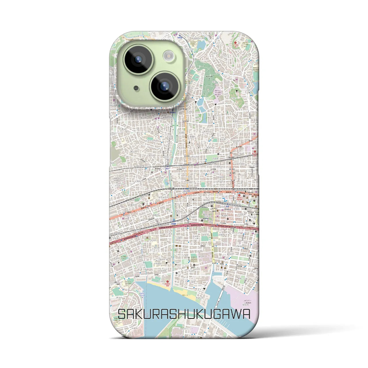 【さくら夙川】地図柄iPhoneケース（バックカバータイプ・ナチュラル）iPhone 15 用