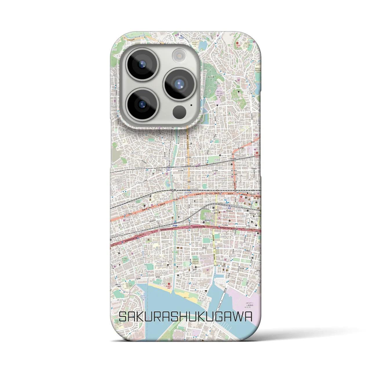 【さくら夙川】地図柄iPhoneケース（バックカバータイプ・ナチュラル）iPhone 15 Pro 用