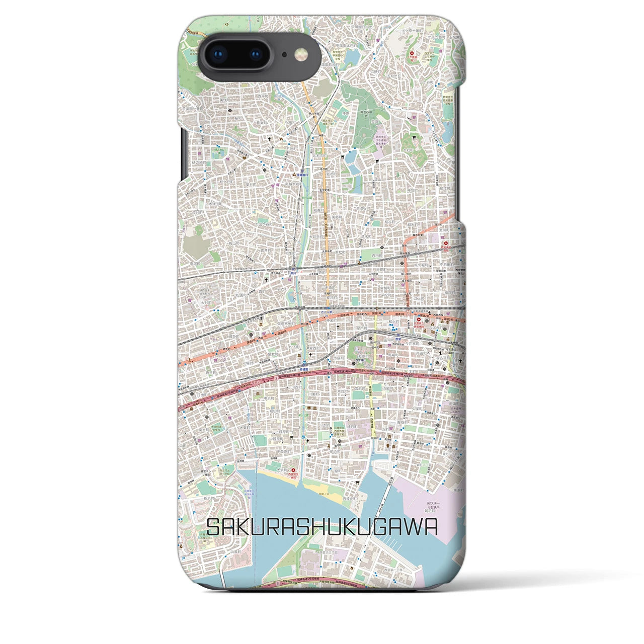 【さくら夙川】地図柄iPhoneケース（バックカバータイプ・ナチュラル）iPhone 8Plus /7Plus / 6sPlus / 6Plus 用