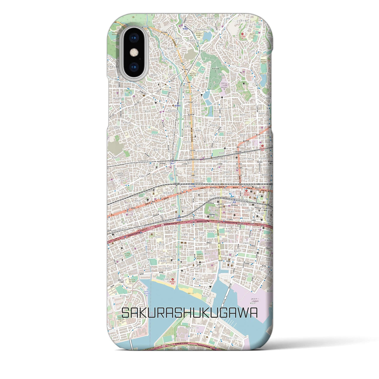 【さくら夙川】地図柄iPhoneケース（バックカバータイプ・ナチュラル）iPhone XS Max 用
