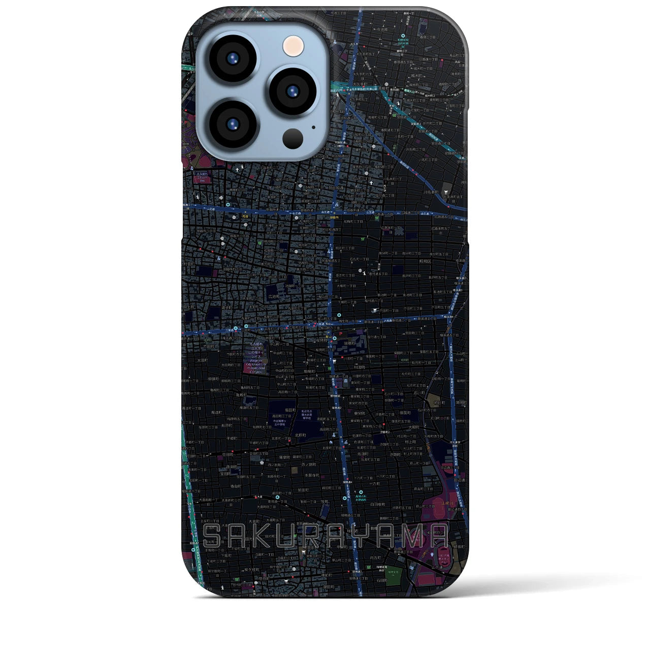 【桜山】地図柄iPhoneケース（バックカバータイプ・ブラック）iPhone 13 Pro Max 用