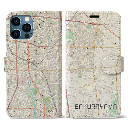 【桜山（愛知県）】地図柄iPhoneケース（手帳タイプ）ナチュラル・iPhone 12 / 12 Pro 用