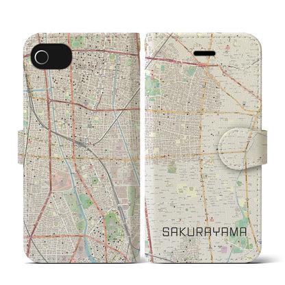 【桜山（愛知県）】地図柄iPhoneケース（手帳タイプ）ナチュラル・iPhone SE（第3 / 第2世代） / 8 / 7 / 6s / 6 用