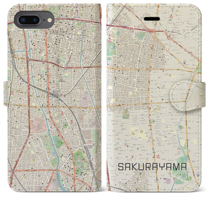 【桜山（愛知県）】地図柄iPhoneケース（手帳タイプ）ナチュラル・iPhone 8Plus /7Plus / 6sPlus / 6Plus 用
