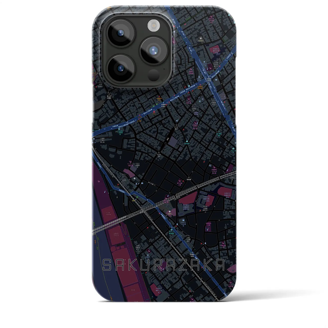 【桜坂】地図柄iPhoneケース（バックカバータイプ・ブラック）iPhone 15 Pro Max 用