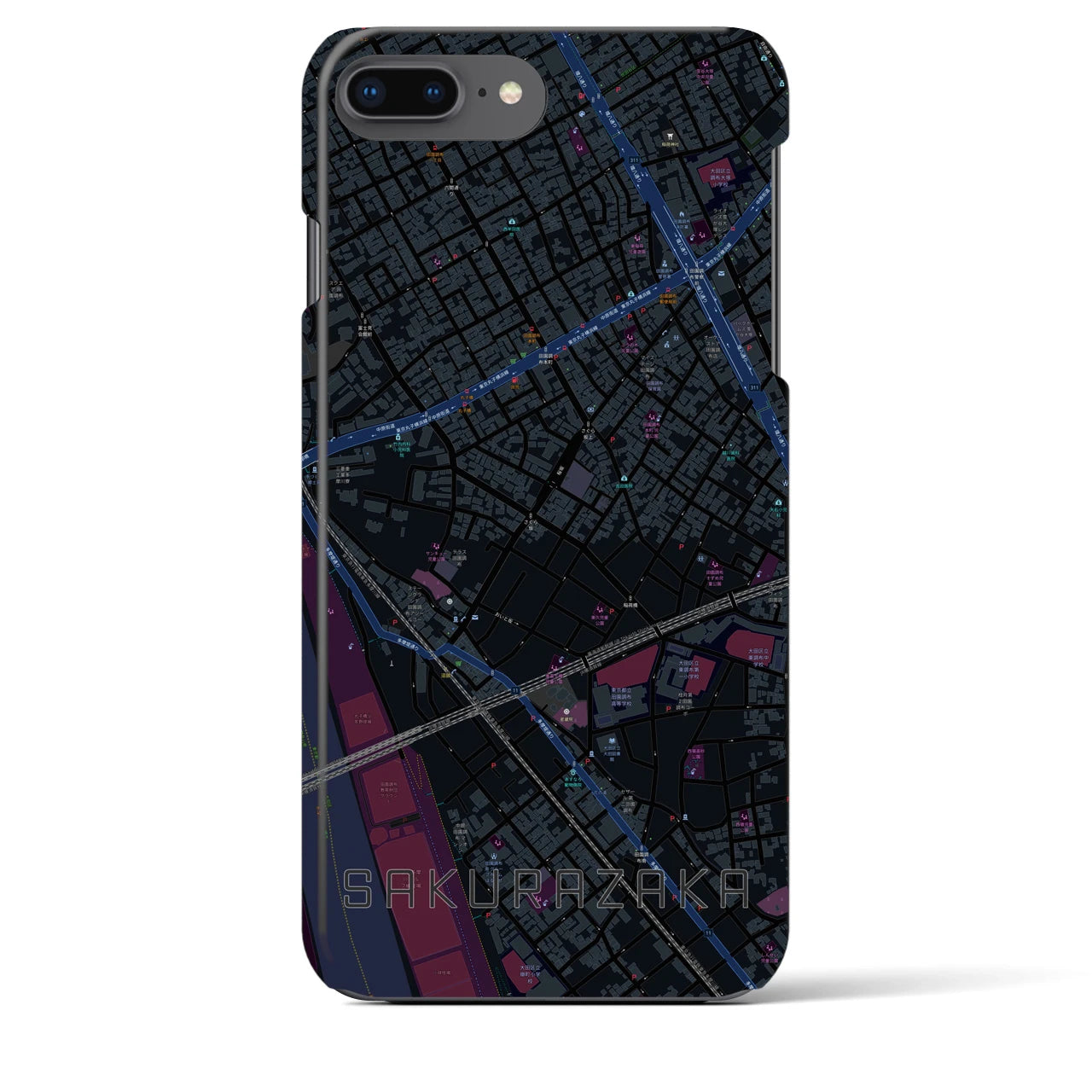 【桜坂】地図柄iPhoneケース（バックカバータイプ・ブラック）iPhone 8Plus /7Plus / 6sPlus / 6Plus 用