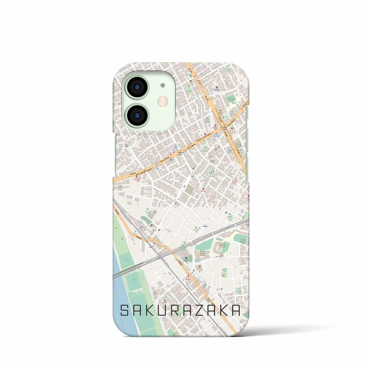 【桜坂】地図柄iPhoneケース（バックカバータイプ・ナチュラル）iPhone 12 mini 用