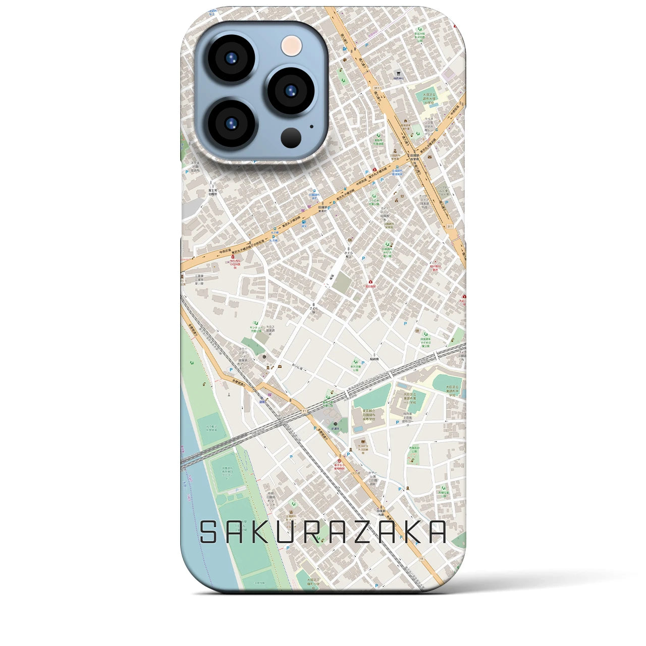 【桜坂】地図柄iPhoneケース（バックカバータイプ・ナチュラル）iPhone 13 Pro Max 用