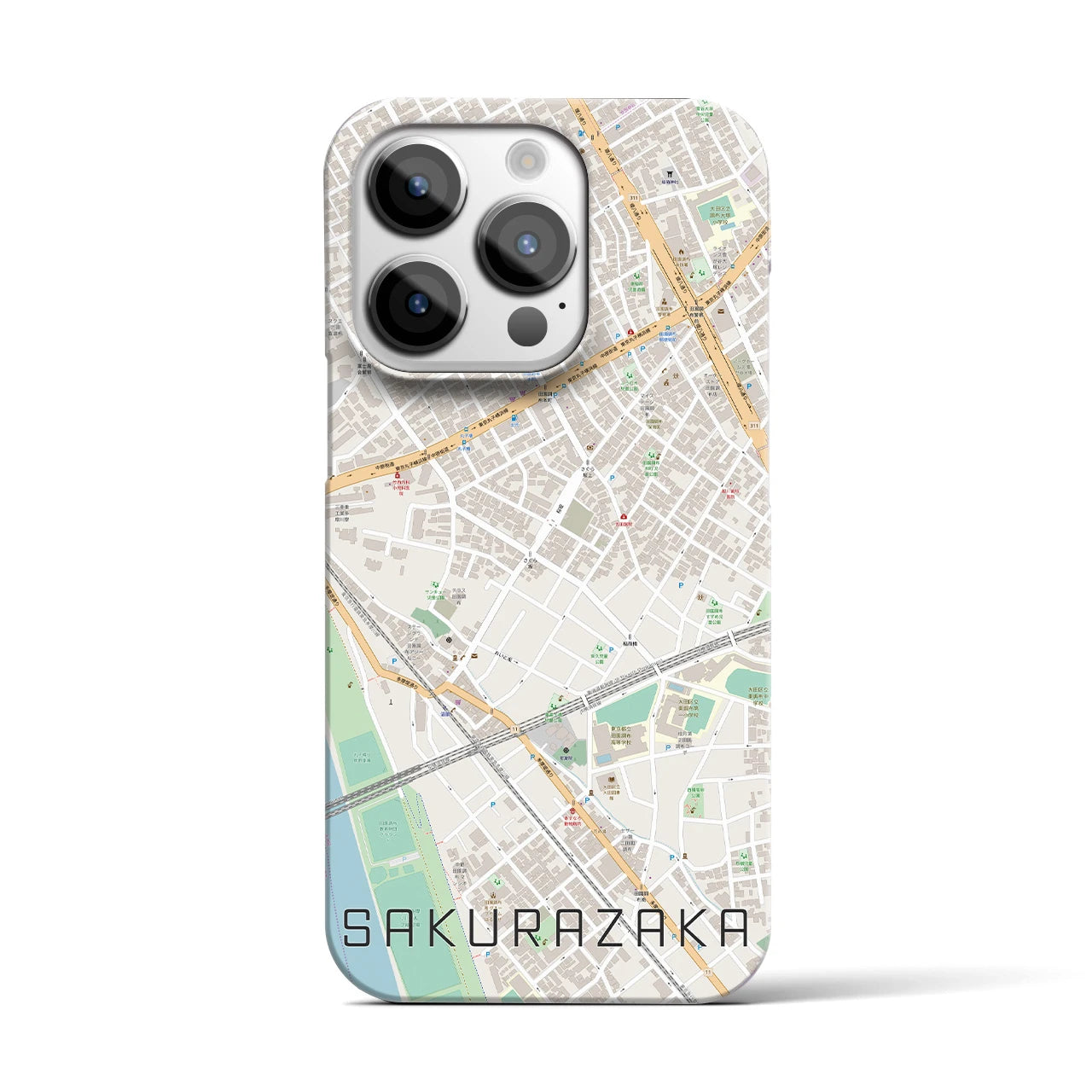 【桜坂】地図柄iPhoneケース（バックカバータイプ・ナチュラル）iPhone 14 Pro 用