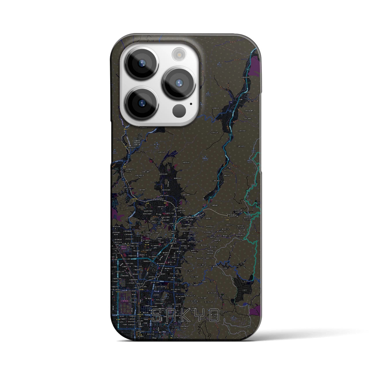 【左京】地図柄iPhoneケース（バックカバータイプ・ブラック）iPhone 14 Pro 用