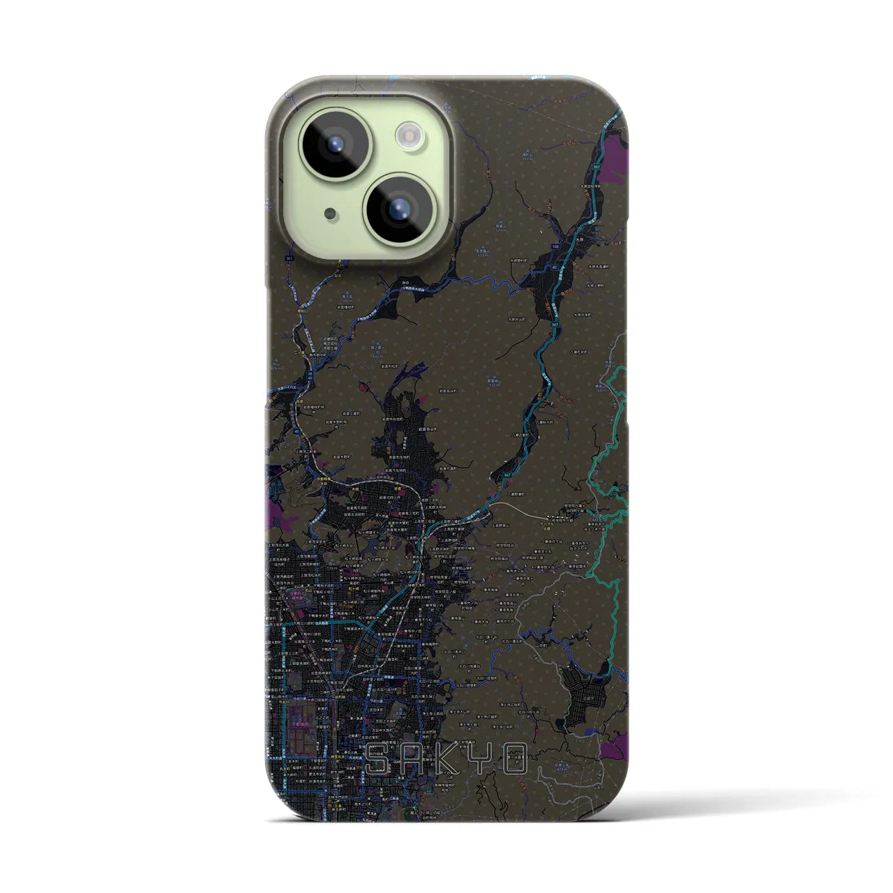【左京】地図柄iPhoneケース（バックカバータイプ・ブラック）iPhone 15 用