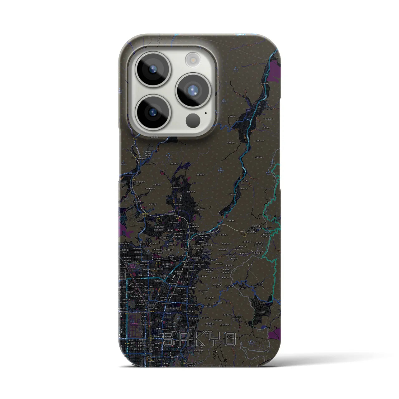 【左京】地図柄iPhoneケース（バックカバータイプ・ブラック）iPhone 15 Pro 用