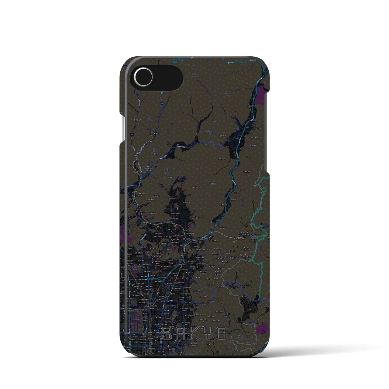 【左京】地図柄iPhoneケース（バックカバータイプ・ブラック）iPhone SE（第3 / 第2世代） / 8 / 7 / 6s / 6 用