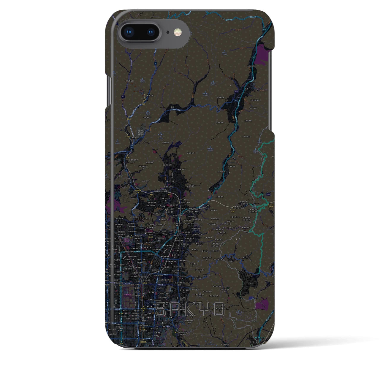 【左京】地図柄iPhoneケース（バックカバータイプ・ブラック）iPhone 8Plus /7Plus / 6sPlus / 6Plus 用