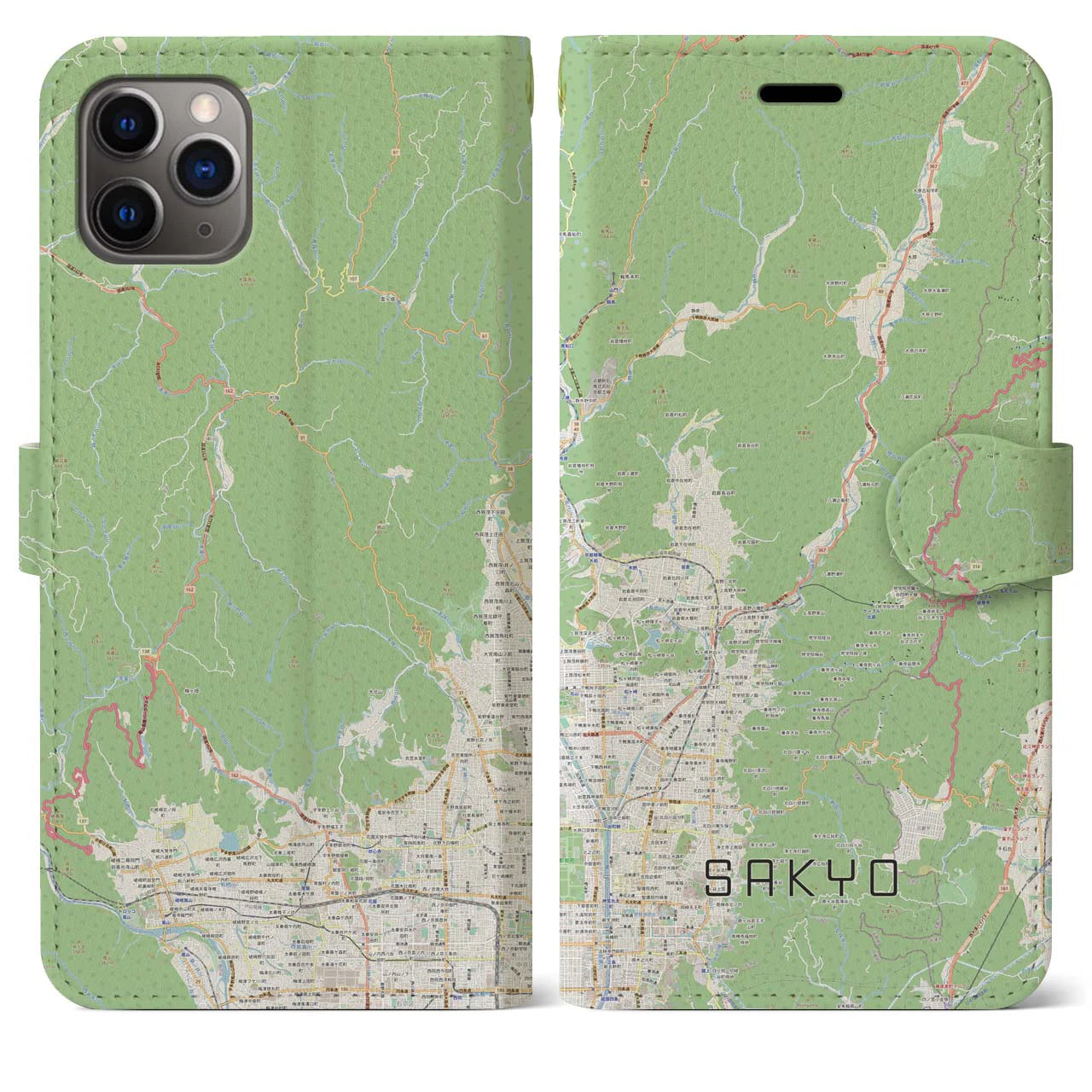 【左京】地図柄iPhoneケース（手帳両面タイプ・ナチュラル）iPhone 11 Pro Max 用