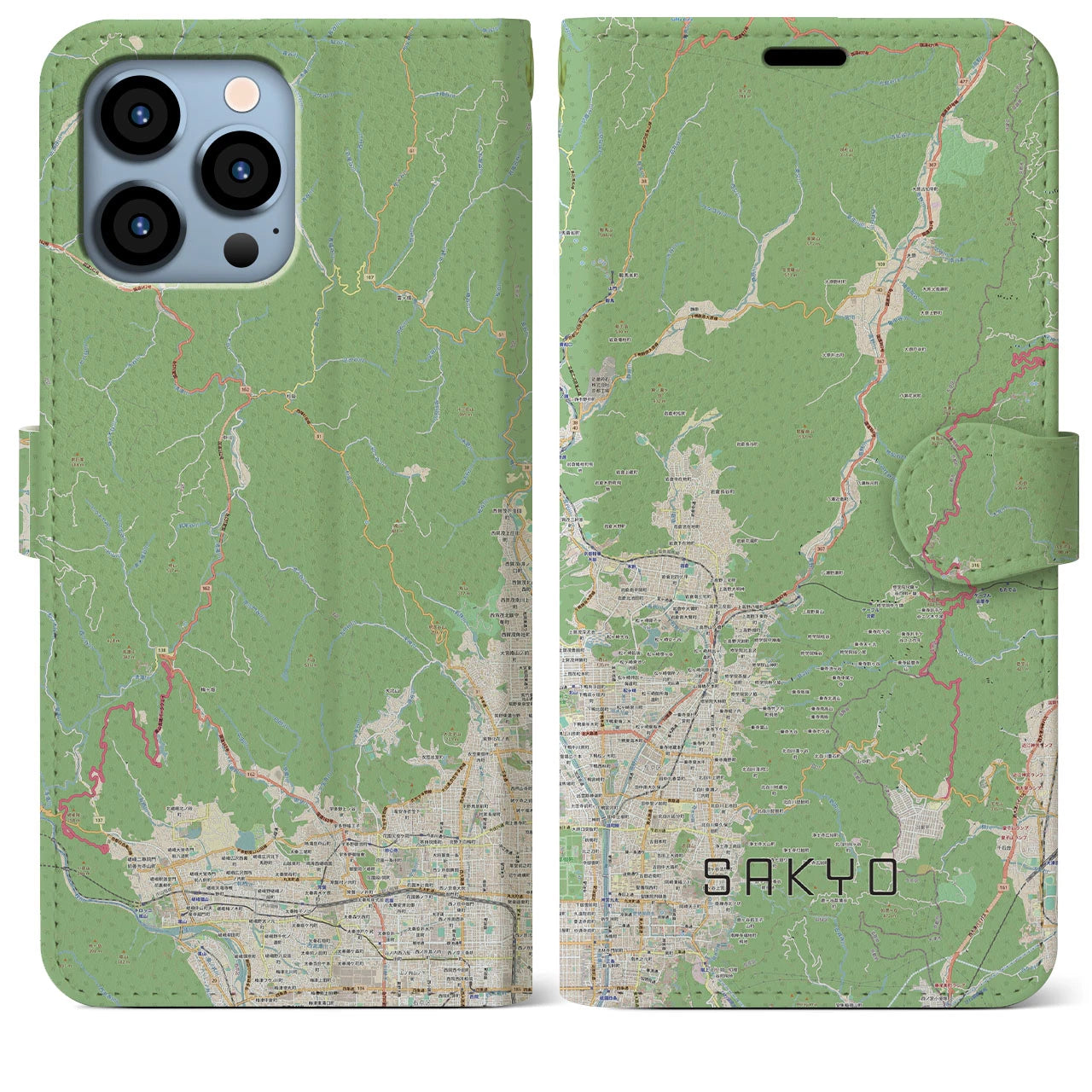 【左京】地図柄iPhoneケース（手帳両面タイプ・ナチュラル）iPhone 13 Pro Max 用