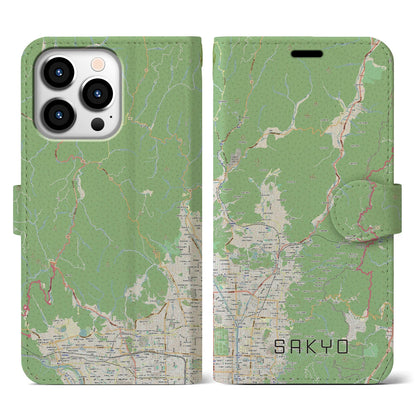 【左京（京都府）】地図柄iPhoneケース（手帳タイプ）ナチュラル・iPhone 13 Pro 用