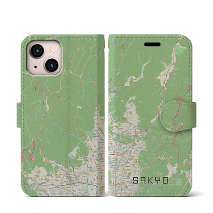 【左京（京都府）】地図柄iPhoneケース（手帳タイプ）ナチュラル・iPhone 13 mini 用