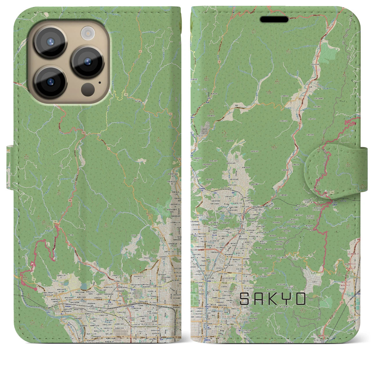 【左京】地図柄iPhoneケース（手帳両面タイプ・ナチュラル）iPhone 14 Pro Max 用