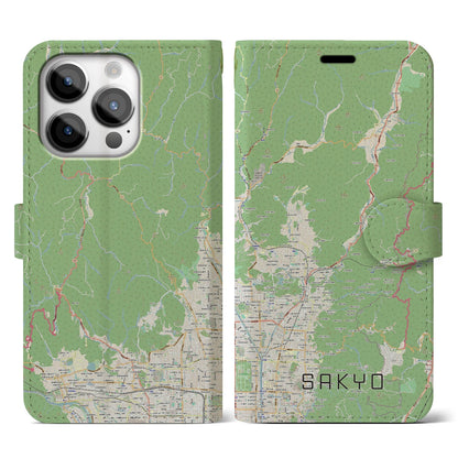 【左京（京都府）】地図柄iPhoneケース（手帳タイプ）ナチュラル・iPhone 14 Pro 用