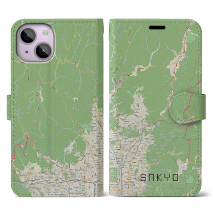 【左京（京都府）】地図柄iPhoneケース（手帳タイプ）ナチュラル・iPhone 14 用