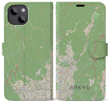 【左京（京都府）】地図柄iPhoneケース（手帳タイプ）ナチュラル・iPhone 14 Plus 用