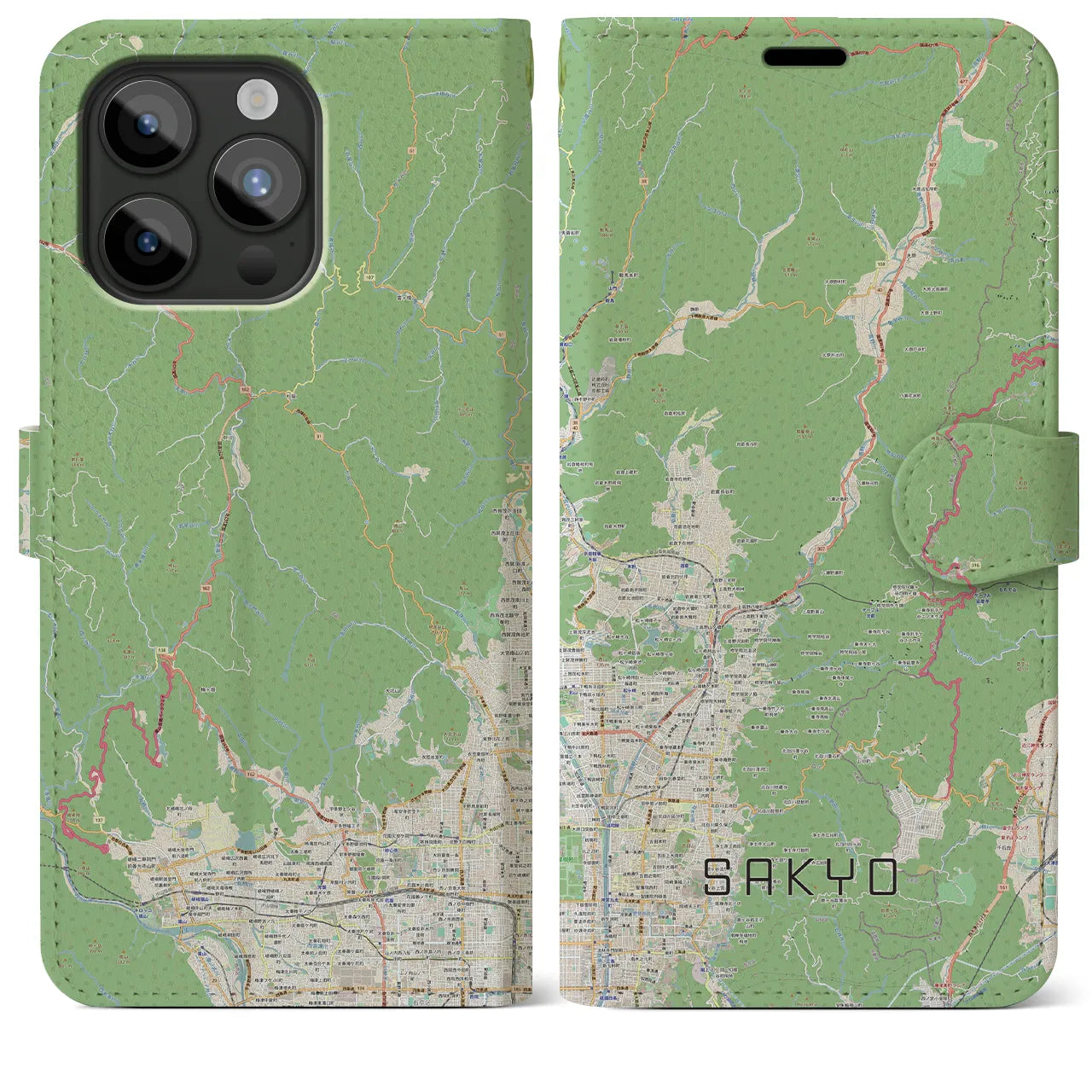 【左京】地図柄iPhoneケース（手帳両面タイプ・ナチュラル）iPhone 15 Pro Max 用