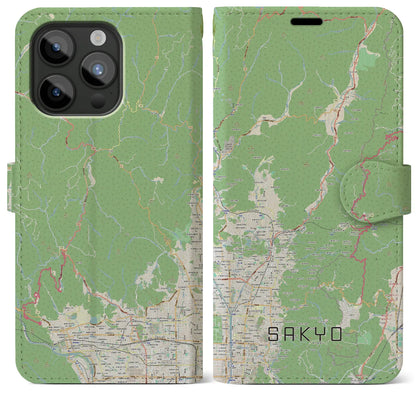 【左京（京都府）】地図柄iPhoneケース（手帳タイプ）ナチュラル・iPhone 15 Pro Max 用